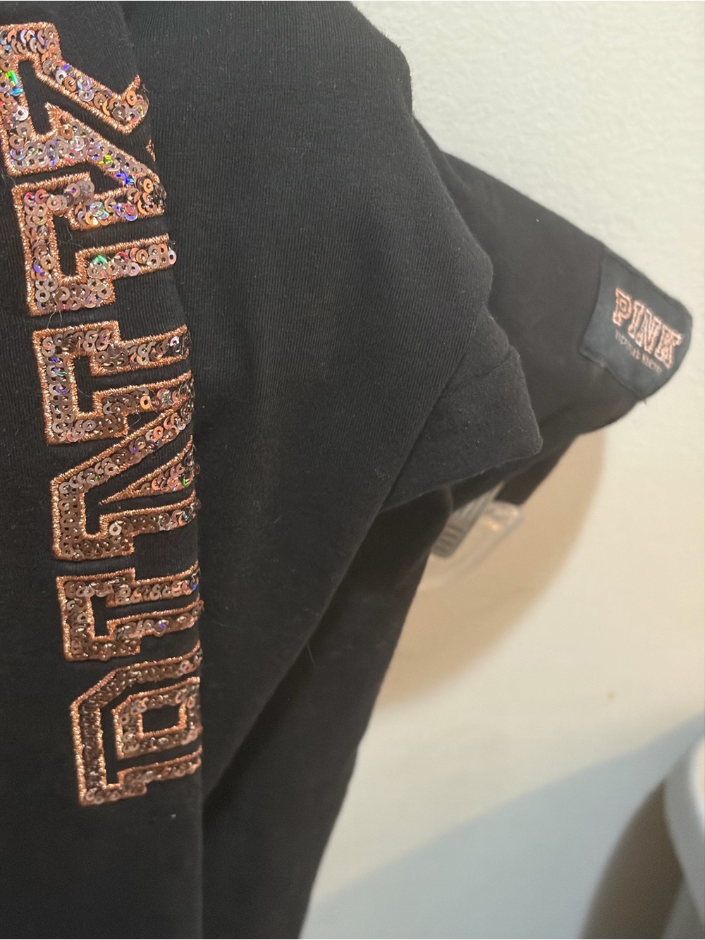 PINK Victoria's Secret Black Logo Leggings with Rose Gold Sequins - Picture 7 of 16